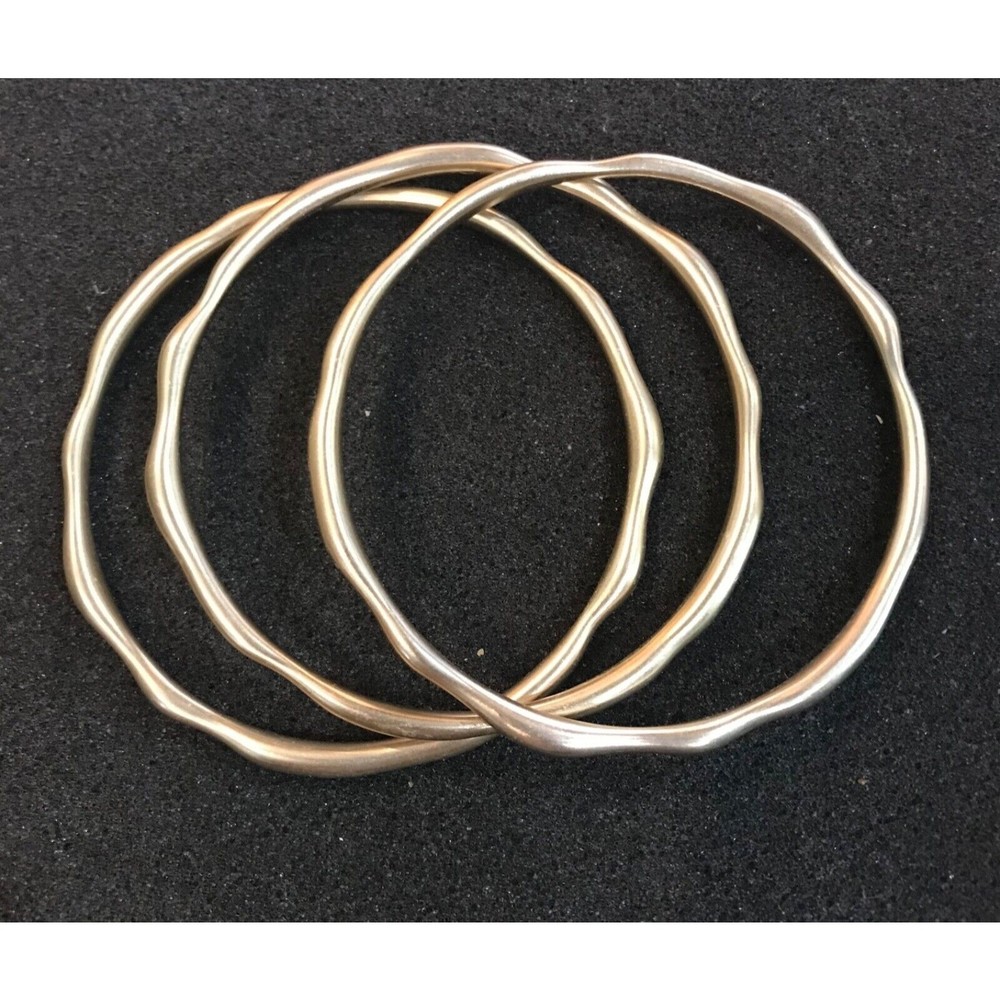 Set of 3 Matte Gold Tone Wavy Round Bangles 3” diameter